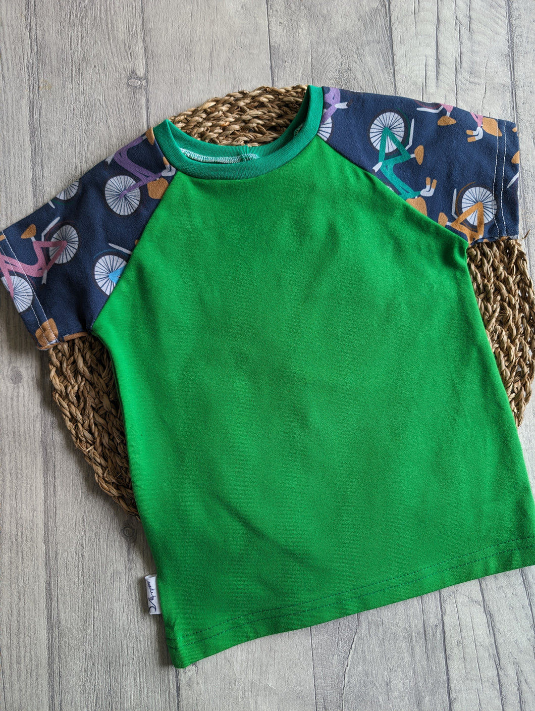 Raglan T-Shirt 18-24months Bikes/Green Ready to Post